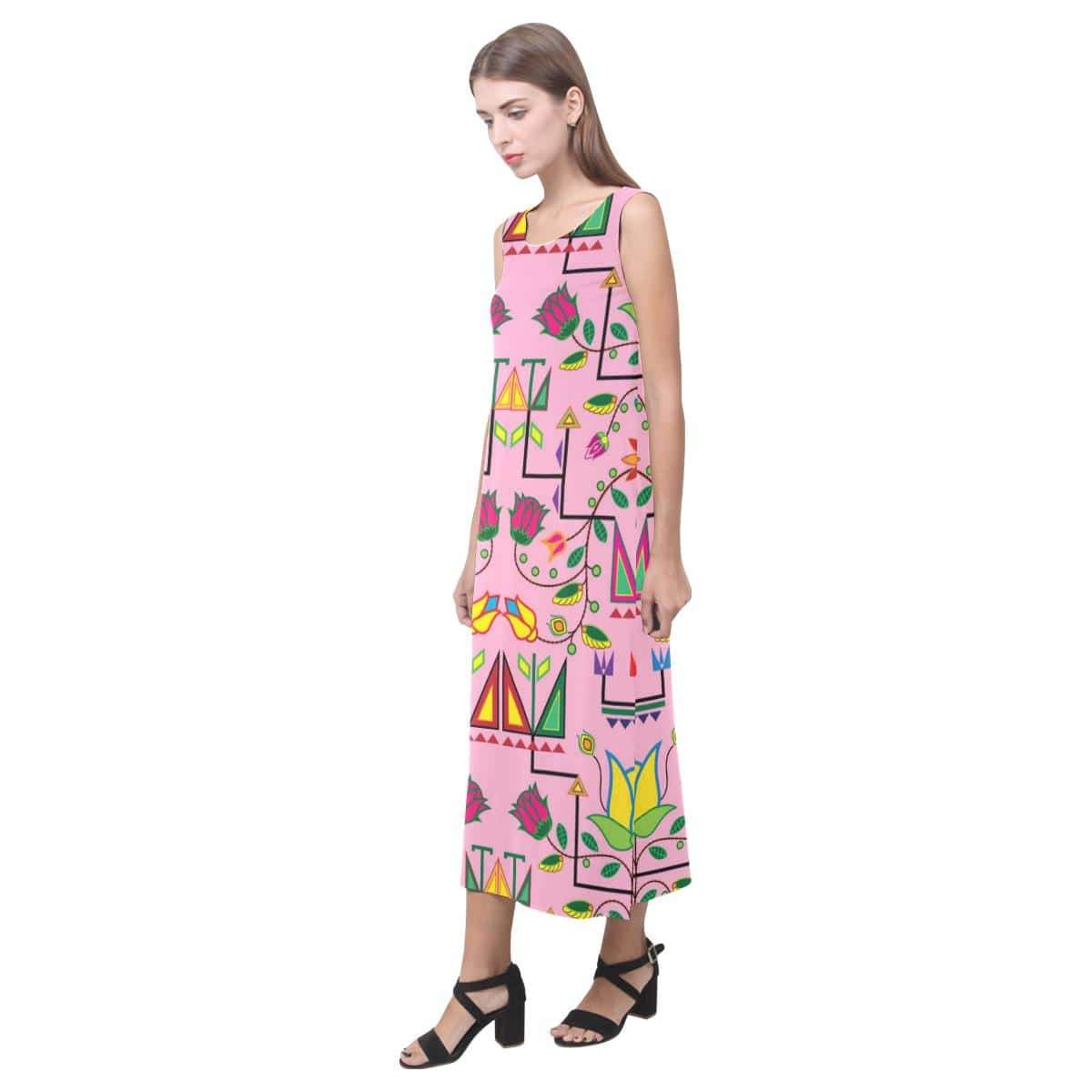 Geometric Floral Summer - Sunset Phaedra Sleeveless Open Fork Long Dress (Model D08) Phaedra Sleeveless Open Fork Long Dress (D08) e-joyer 