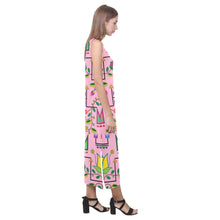 Load image into Gallery viewer, Geometric Floral Summer - Sunset Phaedra Sleeveless Open Fork Long Dress (Model D08) Phaedra Sleeveless Open Fork Long Dress (D08) e-joyer 
