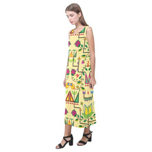 Load image into Gallery viewer, Geometric Floral Summer - Vanilla Phaedra Sleeveless Open Fork Long Dress (Model D08) Phaedra Sleeveless Open Fork Long Dress (D08) e-joyer 
