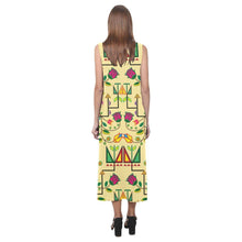 Load image into Gallery viewer, Geometric Floral Summer - Vanilla Phaedra Sleeveless Open Fork Long Dress (Model D08) Phaedra Sleeveless Open Fork Long Dress (D08) e-joyer 
