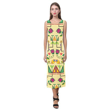 Load image into Gallery viewer, Geometric Floral Summer - Vanilla Phaedra Sleeveless Open Fork Long Dress (Model D08) Phaedra Sleeveless Open Fork Long Dress (D08) e-joyer 
