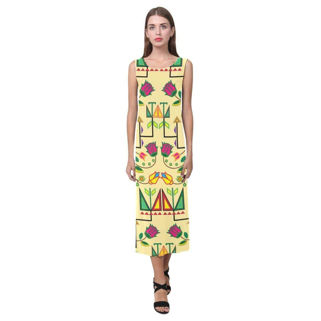 Geometric Floral Summer - Vanilla Phaedra Sleeveless Open Fork Long Dress (Model D08) Phaedra Sleeveless Open Fork Long Dress (D08) e-joyer 