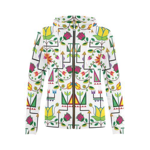 Geometric Floral Summer-White All Over Print Full Zip Hoodie for Women (Model H14) All Over Print Full Zip Hoodie for Women (H14) e-joyer 