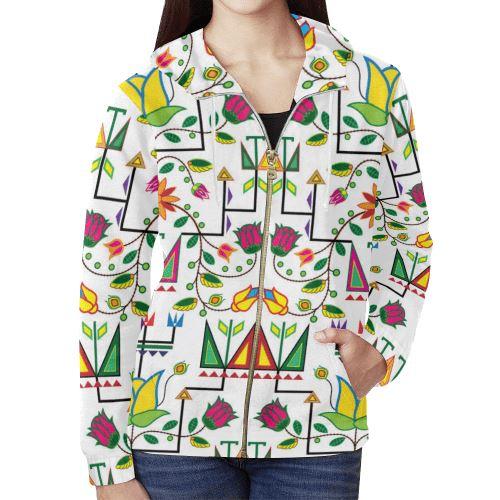 Geometric Floral Summer-White All Over Print Full Zip Hoodie for Women (Model H14) All Over Print Full Zip Hoodie for Women (H14) e-joyer 