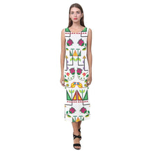 Load image into Gallery viewer, Geometric Floral Summer - White Phaedra Sleeveless Open Fork Long Dress (Model D08) Phaedra Sleeveless Open Fork Long Dress (D08) e-joyer 
