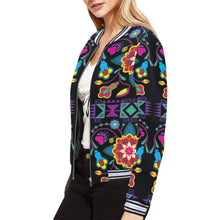 Load image into Gallery viewer, Geometric Floral Winter - Black All Over Print Bomber Jacket for Women (Model H21) All Over Print Bomber Jacket for Women (H21) e-joyer 
