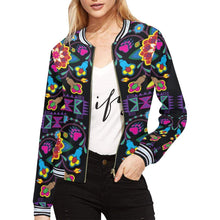 Load image into Gallery viewer, Geometric Floral Winter - Black All Over Print Bomber Jacket for Women (Model H21) All Over Print Bomber Jacket for Women (H21) e-joyer 
