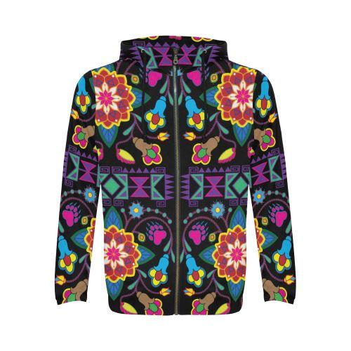 Geometric Floral Winter-Black All Over Print Full Zip Hoodie for Men (Model H14) All Over Print Full Zip Hoodie for Men (H14) e-joyer 