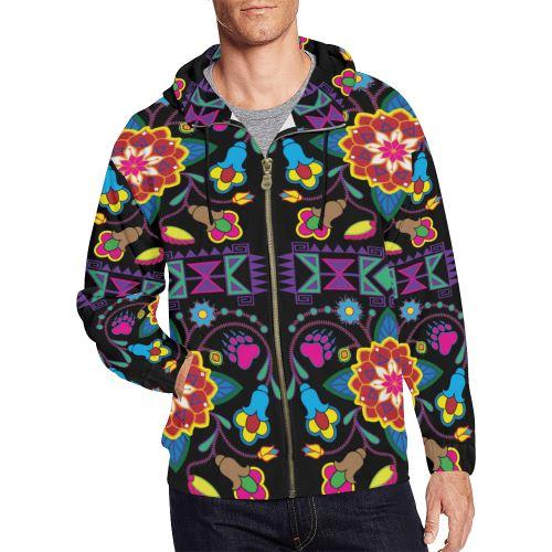 Geometric Floral Winter-Black All Over Print Full Zip Hoodie for Men (Model H14) All Over Print Full Zip Hoodie for Men (H14) e-joyer 