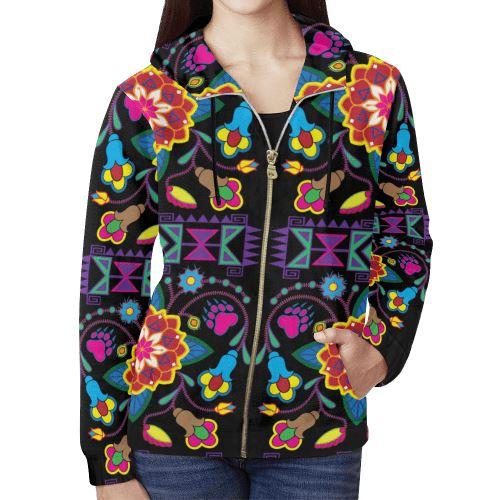 Geometric Floral Winter-Black All Over Print Full Zip Hoodie for Women (Model H14) All Over Print Full Zip Hoodie for Women (H14) e-joyer 