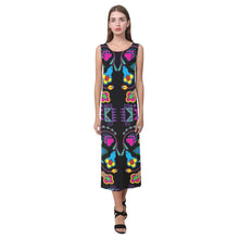 Load image into Gallery viewer, Geometric Floral Winter - Black Phaedra Sleeveless Open Fork Long Dress (Model D08) Phaedra Sleeveless Open Fork Long Dress (D08) e-joyer 
