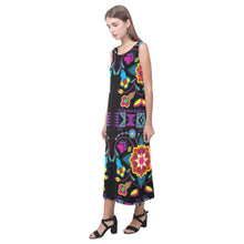 Load image into Gallery viewer, Geometric Floral Winter - Black Phaedra Sleeveless Open Fork Long Dress (Model D08) Phaedra Sleeveless Open Fork Long Dress (D08) e-joyer 
