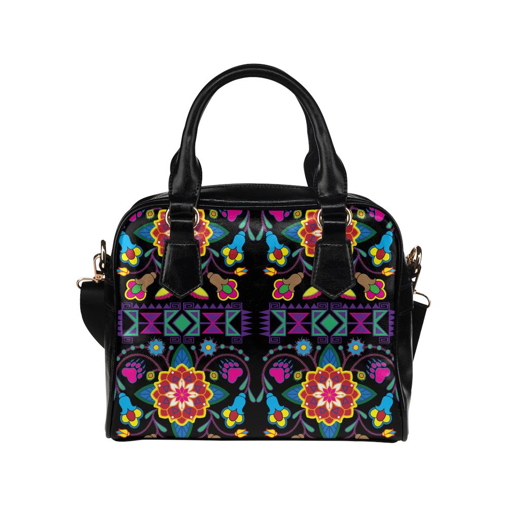 Geometric Floral Winter-Black Shoulder Handbag (Model 1634) Shoulder Handbags (1634) e-joyer 