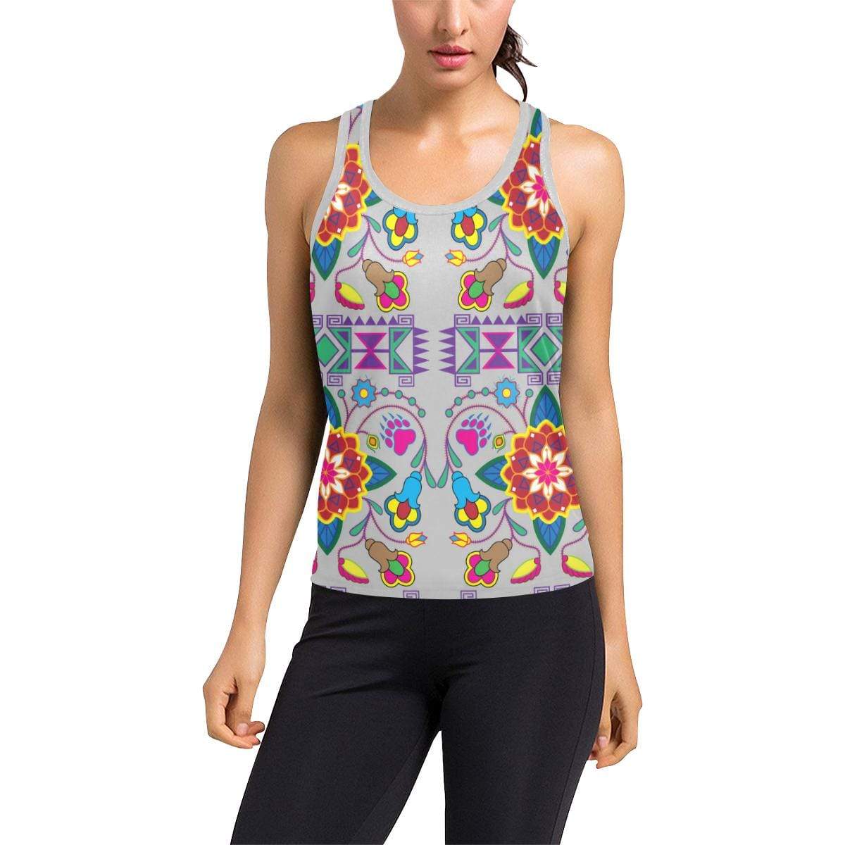 Geometric Floral Winter-Gray Women's Racerback Tank Top (Model T60) Racerback Tank Top (T60) e-joyer 