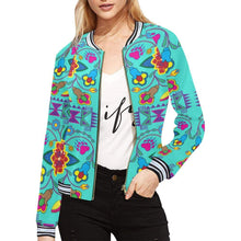 Load image into Gallery viewer, Geometric Floral Winter - Sky All Over Print Bomber Jacket for Women (Model H21) All Over Print Bomber Jacket for Women (H21) e-joyer 
