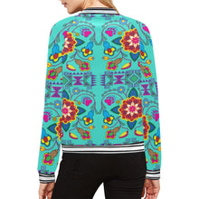 Load image into Gallery viewer, Geometric Floral Winter - Sky All Over Print Bomber Jacket for Women (Model H21) All Over Print Bomber Jacket for Women (H21) e-joyer 
