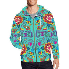 Load image into Gallery viewer, Geometric Floral Winter-Sky All Over Print Full Zip Hoodie for Men (Model H14) All Over Print Full Zip Hoodie for Men (H14) e-joyer 
