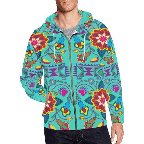 Geometric Floral Winter-Sky All Over Print Full Zip Hoodie for Men (Model H14) All Over Print Full Zip Hoodie for Men (H14) e-joyer 