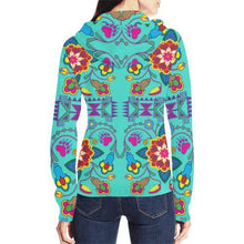 Load image into Gallery viewer, Geometric Floral Winter-Sky All Over Print Full Zip Hoodie for Women (Model H14) All Over Print Full Zip Hoodie for Women (H14) e-joyer 
