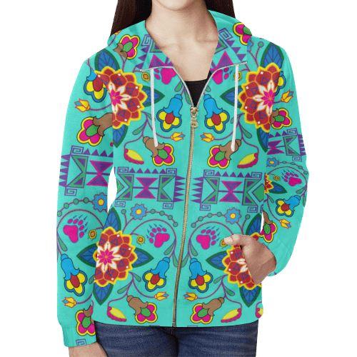 Geometric Floral Winter-Sky All Over Print Full Zip Hoodie for Women (Model H14) All Over Print Full Zip Hoodie for Women (H14) e-joyer 