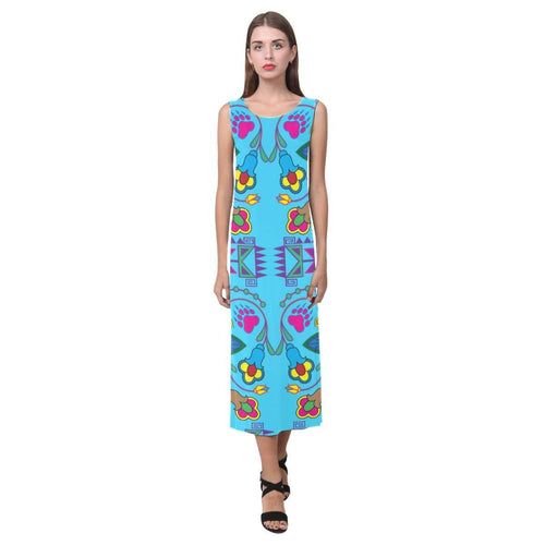 Geometric Floral Winter - Sky Blue Phaedra Sleeveless Open Fork Long Dress (Model D08) Phaedra Sleeveless Open Fork Long Dress (D08) e-joyer 