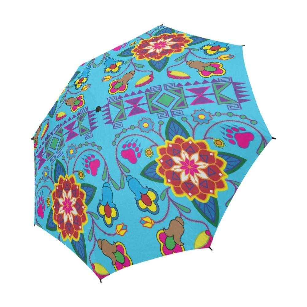 Geometric Floral Winter-Sky Blue Semi-Automatic Foldable Umbrella Semi-Automatic Foldable Umbrella e-joyer 