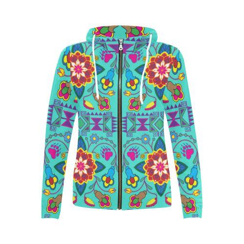 Geometric Floral Winter-Sky Full Zip Hoodie for Women by 49 Dzine