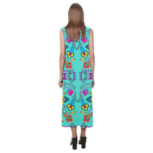 Load image into Gallery viewer, Geometric Floral Winter - Sky Phaedra Sleeveless Open Fork Long Dress (Model D08) Phaedra Sleeveless Open Fork Long Dress (D08) e-joyer 
