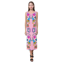 Load image into Gallery viewer, Geometric Floral Winter - Sunset Phaedra Sleeveless Open Fork Long Dress (Model D08) Phaedra Sleeveless Open Fork Long Dress (D08) e-joyer 
