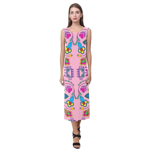 Geometric Floral Winter - Sunset Phaedra Sleeveless Open Fork Long Dress (Model D08) Phaedra Sleeveless Open Fork Long Dress (D08) e-joyer 