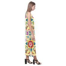 Load image into Gallery viewer, Geometric Floral Winter - Vanilla Phaedra Sleeveless Open Fork Long Dress (Model D08) Phaedra Sleeveless Open Fork Long Dress (D08) e-joyer 
