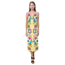 Load image into Gallery viewer, Geometric Floral Winter - Vanilla Phaedra Sleeveless Open Fork Long Dress (Model D08) Phaedra Sleeveless Open Fork Long Dress (D08) e-joyer 
