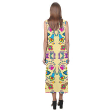 Load image into Gallery viewer, Geometric Floral Winter - Vanilla Phaedra Sleeveless Open Fork Long Dress (Model D08) Phaedra Sleeveless Open Fork Long Dress (D08) e-joyer 
