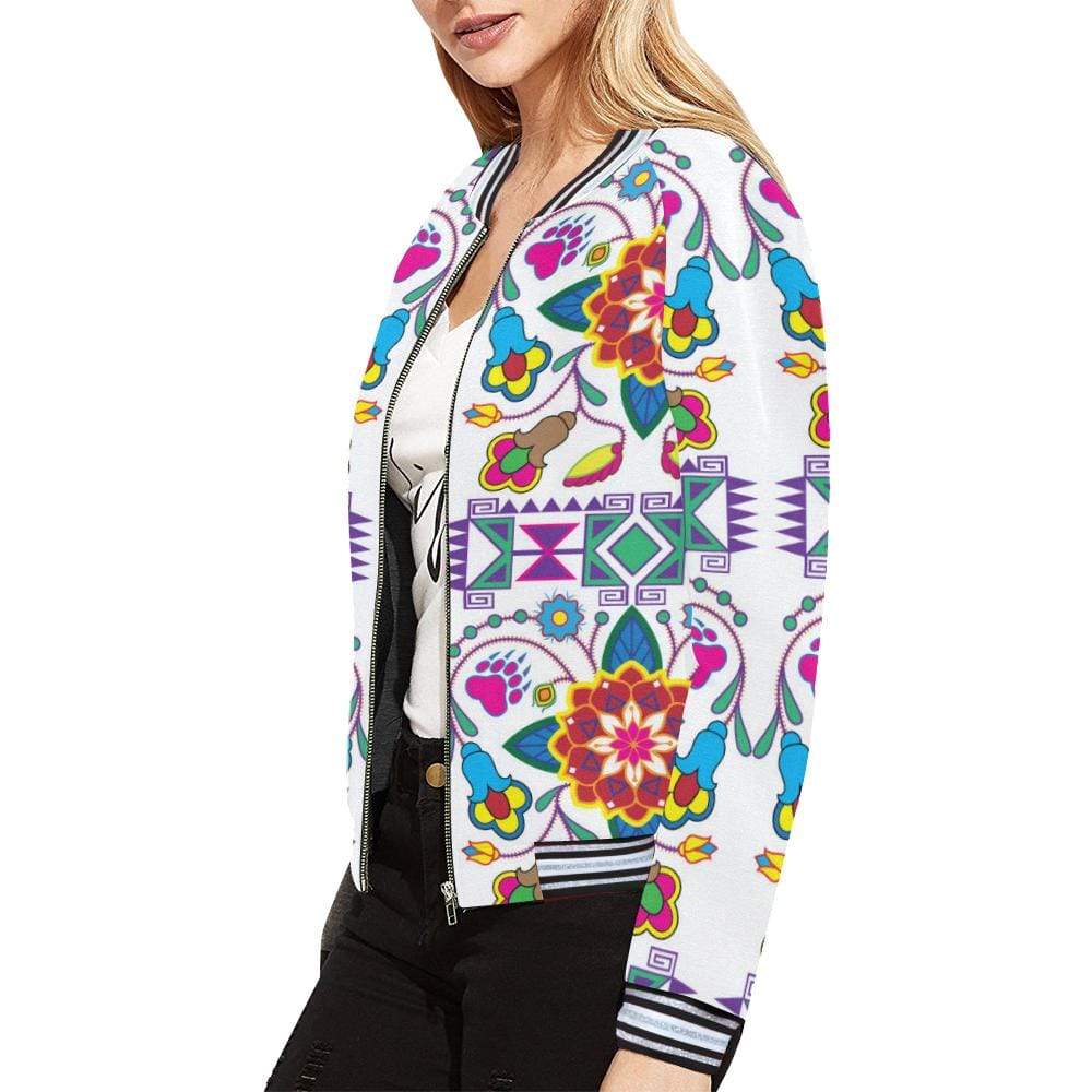 Geometric Floral Winter - White All Over Print Bomber Jacket for Women (Model H21) All Over Print Bomber Jacket for Women (H21) e-joyer 