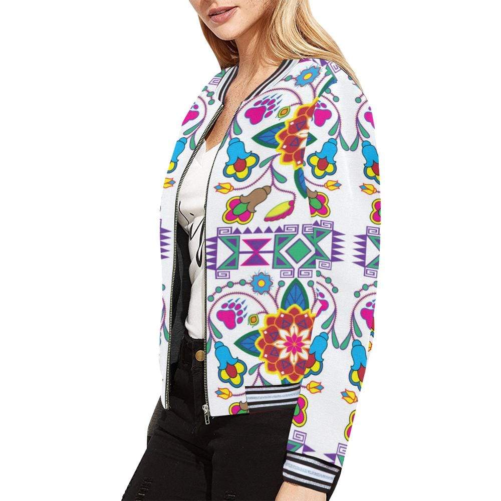 Geometric Floral Winter - White All Over Print Bomber Jacket for Women (Model H21) All Over Print Bomber Jacket for Women (H21) e-joyer 