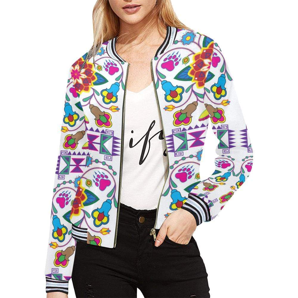 Geometric Floral Winter - White All Over Print Bomber Jacket for Women (Model H21) All Over Print Bomber Jacket for Women (H21) e-joyer 