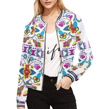 Load image into Gallery viewer, Geometric Floral Winter - White All Over Print Bomber Jacket for Women (Model H21) All Over Print Bomber Jacket for Women (H21) e-joyer 
