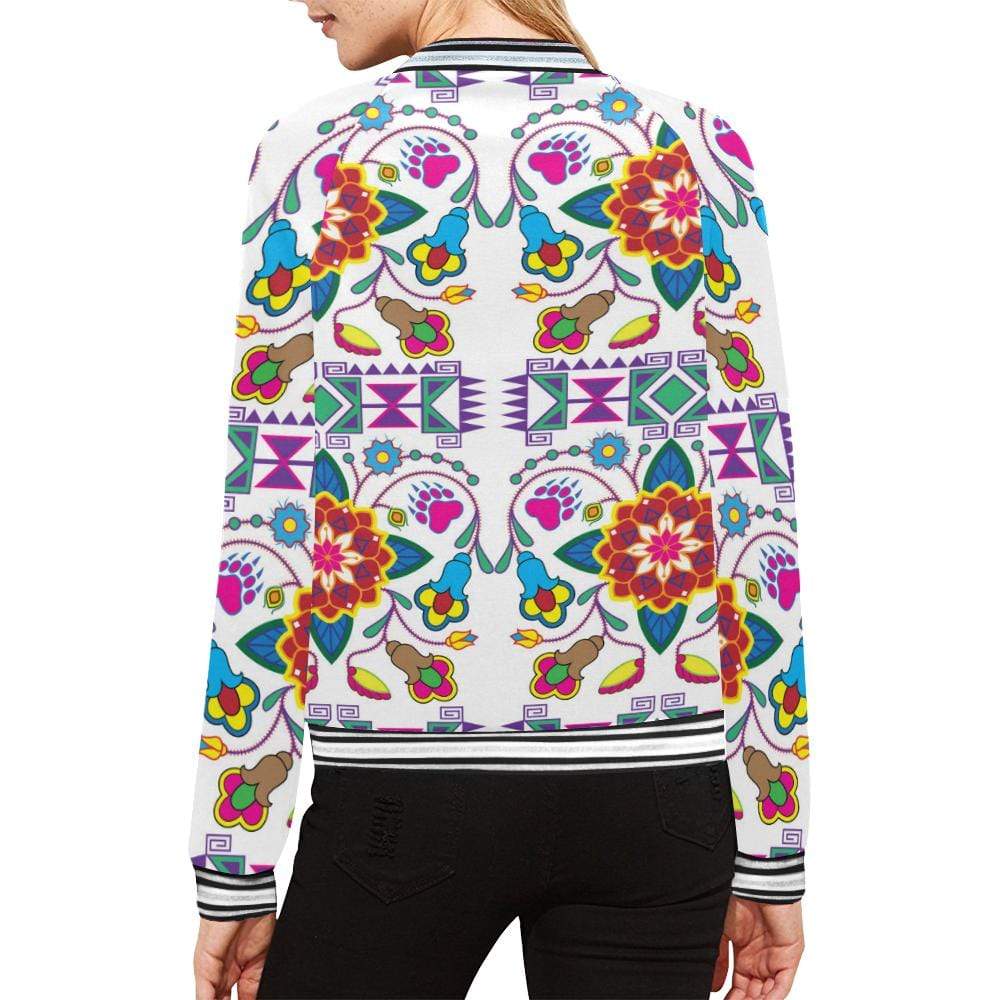 Geometric Floral Winter - White All Over Print Bomber Jacket for Women (Model H21) All Over Print Bomber Jacket for Women (H21) e-joyer 