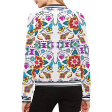 Load image into Gallery viewer, Geometric Floral Winter - White All Over Print Bomber Jacket for Women (Model H21) All Over Print Bomber Jacket for Women (H21) e-joyer 
