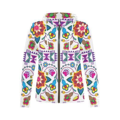 Geometric Floral Winter-White All Over Print Full Zip Hoodie for Women (Model H14) All Over Print Full Zip Hoodie for Women (H14) e-joyer 