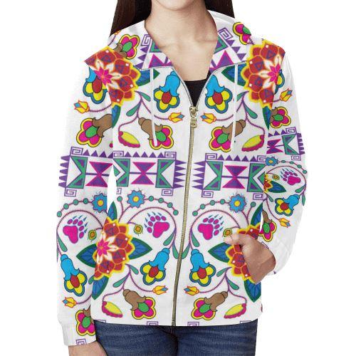 Geometric Floral Winter-White All Over Print Full Zip Hoodie for Women (Model H14) All Over Print Full Zip Hoodie for Women (H14) e-joyer 