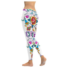 Load image into Gallery viewer, Geometric Floral Winter - White Low Rise Leggings (Invisible Stitch) (Model L05) Low Rise Leggings (Invisible Stitch) (L05) e-joyer 
