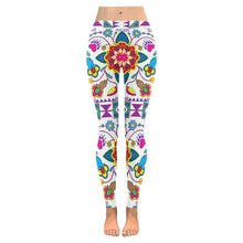 Load image into Gallery viewer, Geometric Floral Winter - White Low Rise Leggings (Invisible Stitch) (Model L05) Low Rise Leggings (Invisible Stitch) (L05) e-joyer 
