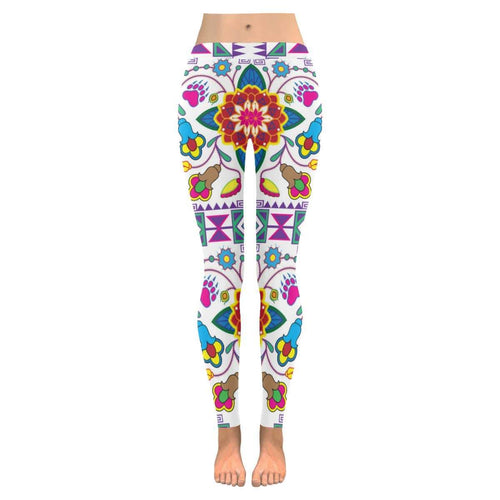 Geometric Floral Winter - White Low Rise Leggings (Invisible Stitch) (Model L05) Low Rise Leggings (Invisible Stitch) (L05) e-joyer 