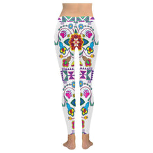 Load image into Gallery viewer, Geometric Floral Winter - White Low Rise Leggings (Invisible Stitch) (Model L05) Low Rise Leggings (Invisible Stitch) (L05) e-joyer 
