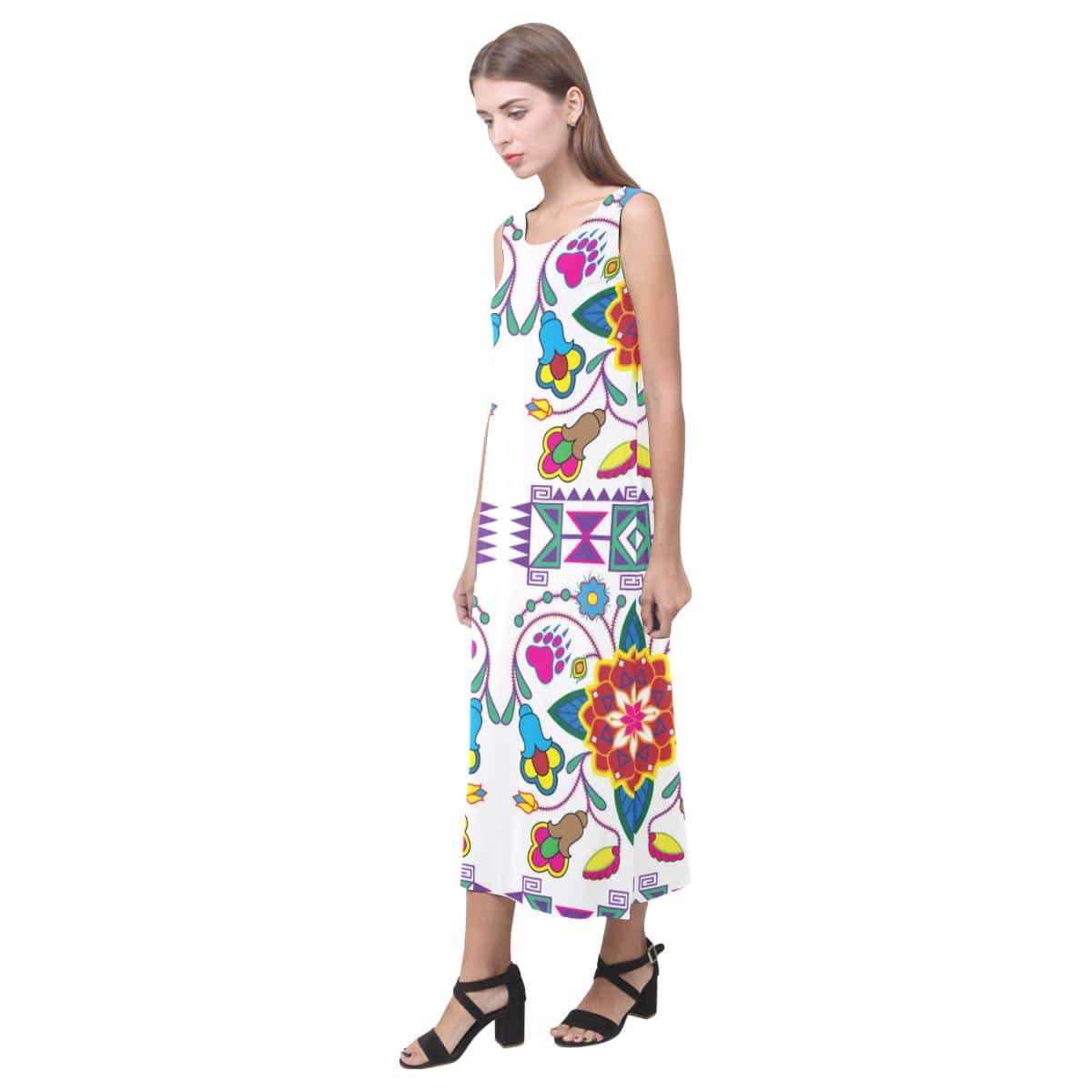 Geometric Floral Winter - White Phaedra Sleeveless Open Fork Long Dress (Model D08) Phaedra Sleeveless Open Fork Long Dress (D08) e-joyer 