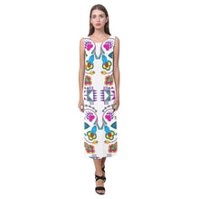 Load image into Gallery viewer, Geometric Floral Winter - White Phaedra Sleeveless Open Fork Long Dress (Model D08) Phaedra Sleeveless Open Fork Long Dress (D08) e-joyer 
