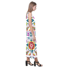 Load image into Gallery viewer, Geometric Floral Winter - White Phaedra Sleeveless Open Fork Long Dress (Model D08) Phaedra Sleeveless Open Fork Long Dress (D08) e-joyer 
