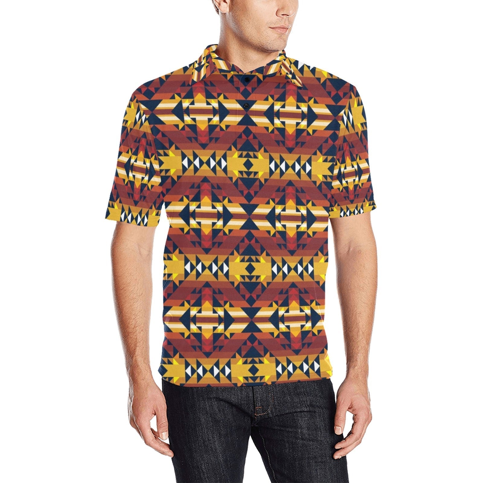 Golden Clouds Men's All Over Print Polo Shirt (Model T55) Men's Polo Shirt (Model T55) e-joyer 