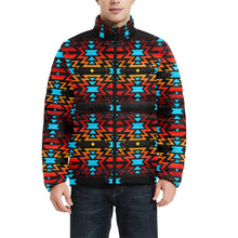 Load image into Gallery viewer, Hoodie Front Black Fire and Turquoise Men&#39;s Stand Collar Padded Jacket (Model H41) Men&#39;s Stand Collar Padded Jacket (H41) e-joyer 
